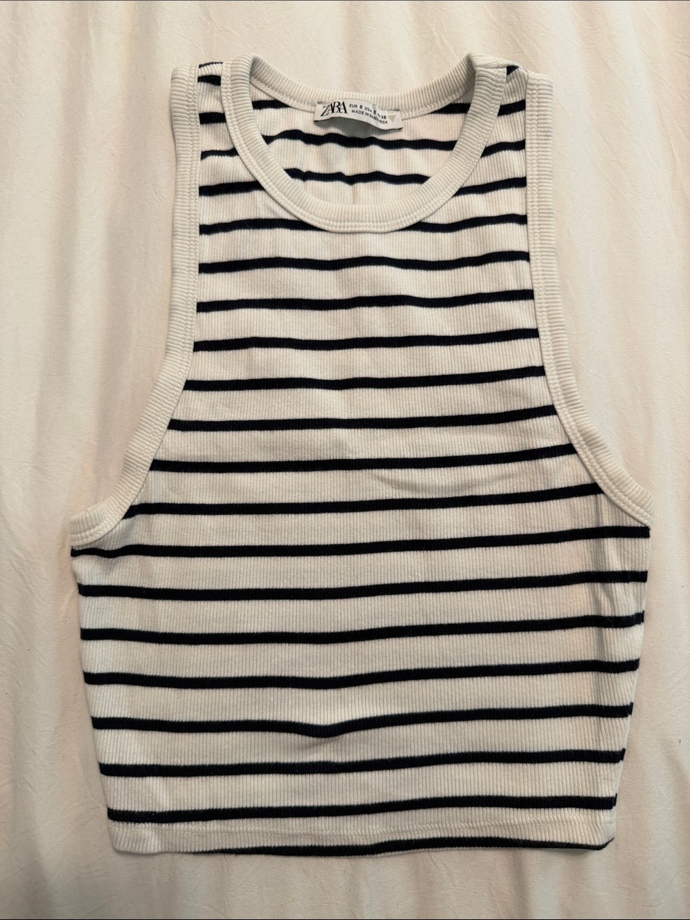 Zara White & Black Striped Ribbed Tank